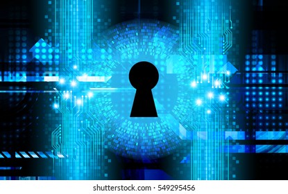 Safety concept, Closed Padlock on digital, cyber security, Blue abstract hi speed internet technology background illustration. key. vector
