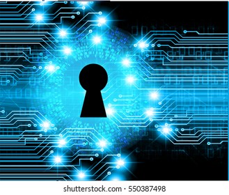 Safety concept, Closed Padlock on digital, cyber security, Blue abstract hi speed internet technology background illustration. key. vector