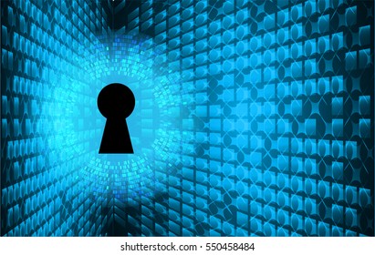 Safety concept, Closed Padlock on digital, cyber security, Blue abstract hi speed internet technology background illustration. key. vector
