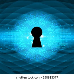 Safety concept, Closed Padlock on digital, cyber security, Blue abstract hi speed internet technology background illustration. key. vector
