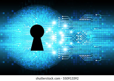 Safety concept, Closed Padlock on digital, cyber security, Blue abstract hi speed internet technology background illustration. key. vector