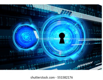 Safety concept, Closed Padlock on digital, cyber security, Blue abstract hi speed internet technology background illustration. key. vector