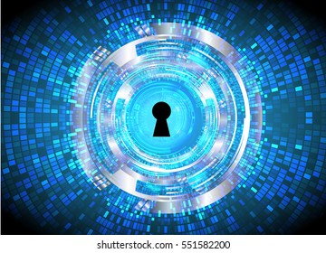 Safety concept, Closed Padlock on digital, cyber security, Blue abstract hi speed internet technology background illustration. key. vector