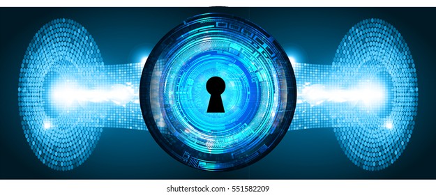 Safety concept, Closed Padlock on digital, cyber security, Blue abstract hi speed internet technology background illustration. key. vector