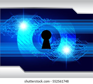 Safety concept, Closed Padlock on digital, cyber security, Blue abstract hi speed internet technology background illustration. key. vector