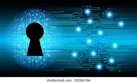 Safety concept, Closed Padlock on digital, cyber security, Blue abstract hi speed internet technology background illustration. key. vector
