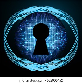 Safety concept, Closed Padlock on digital, cyber security, Blue abstract hi speed internet technology background illustration. key. vector