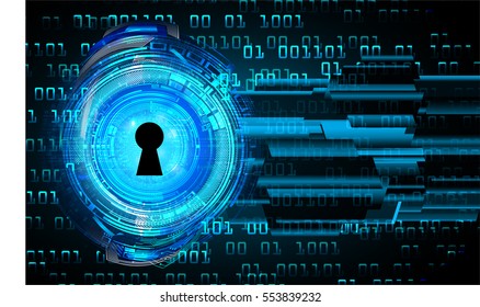 Safety concept, Closed Padlock on digital, cyber security, Blue abstract hi speed internet technology background illustration. key.