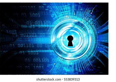 Safety concept, Closed Padlock on digital, cyber security, Blue abstract hi speed internet technology background illustration. key.