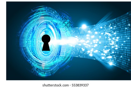 Safety concept, Closed Padlock on digital, cyber security, Blue abstract hi speed internet technology background illustration. key.