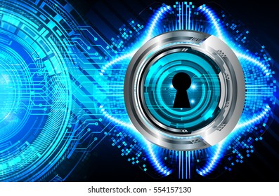 Safety concept, Closed Padlock on digital, cyber security, Blue abstract hi speed internet technology background illustration. key. vector