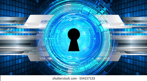 Safety concept, Closed Padlock on digital, cyber security, Blue abstract hi speed internet technology background illustration. key. vector