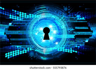 Safety concept, Closed Padlock on digital, cyber security, Blue abstract hi speed internet technology background illustration. key. vector