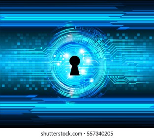 Safety concept, Closed Padlock on digital, cyber security, Blue abstract hi speed internet technology background illustration. key. vector