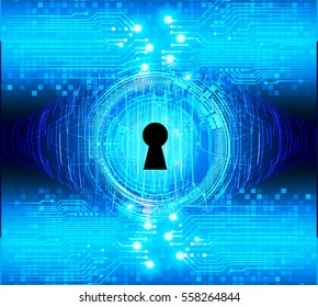 Safety concept, Closed Padlock on digital, cyber security, Blue abstract hi speed internet technology background illustration. key. vector
