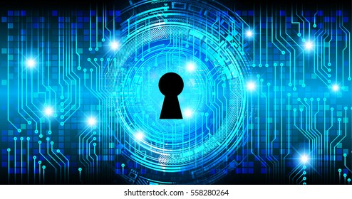 Safety concept, Closed Padlock on digital, cyber security, Blue abstract hi speed internet technology background illustration. key. vector