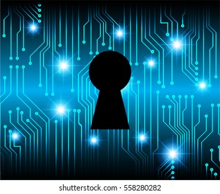 Safety concept, Closed Padlock on digital, cyber security, Blue abstract hi speed internet technology background illustration. key. vector