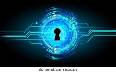 Safety concept, Closed Padlock on digital, cyber security, Blue abstract hi speed internet technology background illustration. key. vector