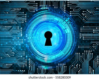 Safety concept, Closed Padlock on digital, cyber security, Blue abstract hi speed internet technology background illustration. key. vector