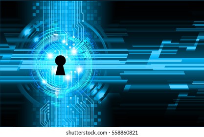 Safety concept, Closed Padlock on digital, cyber security, Blue abstract hi speed internet technology background illustration. key. vector