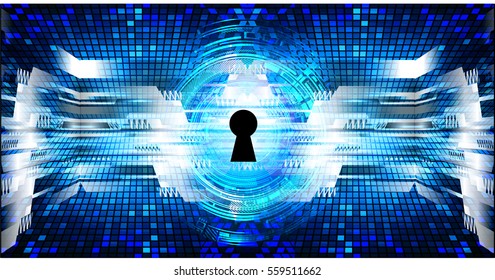 Safety concept, Closed Padlock on digital, cyber security, Blue abstract hi speed internet technology background illustration. key. vector