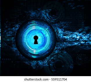 Safety concept, Closed Padlock on digital, cyber security, Blue abstract hi speed internet technology background illustration. key. vector