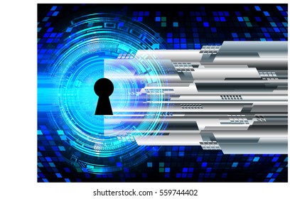 Safety concept, Closed Padlock on digital, cyber security, Blue abstract hi speed internet technology background illustration. key. vector