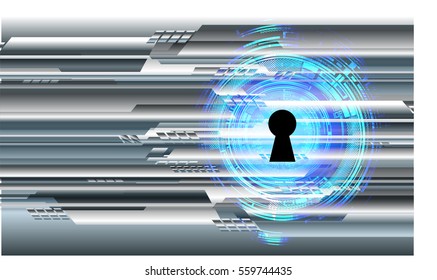 Safety concept, Closed Padlock on digital, cyber security, Blue abstract hi speed internet technology background illustration. key. vector