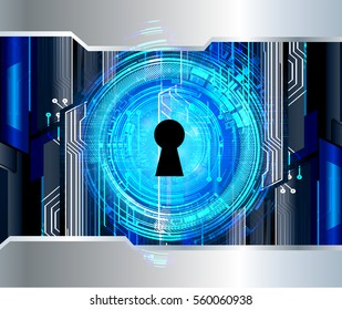 Safety concept, Closed Padlock on digital, cyber security, Blue abstract hi speed internet technology background illustration. key. vector