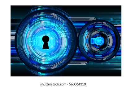 Safety concept, Closed Padlock on digital, cyber security, Blue abstract hi speed internet technology background illustration. key. vector