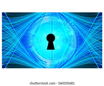 Safety concept, Closed Padlock on digital, cyber security, Blue abstract hi speed internet technology background illustration. key. vector