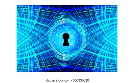 Safety concept, Closed Padlock on digital, cyber security, Blue abstract hi speed internet technology background illustration. key. vector