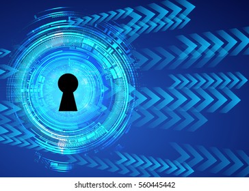 Safety concept, Closed Padlock on digital, cyber security, Blue abstract hi speed internet technology background illustration. key. vector