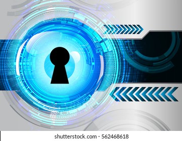 Safety concept, Closed Padlock on digital, cyber security, Blue abstract hi speed internet technology background illustration. key. vector