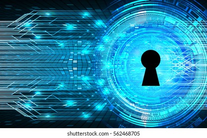 Safety concept, Closed Padlock on digital, cyber security, Blue abstract hi speed internet technology background illustration. key. vector