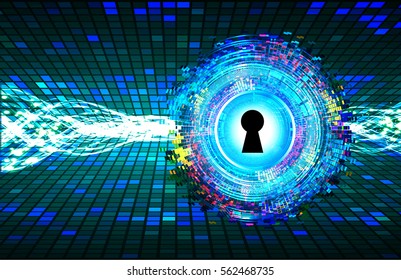 Safety concept, Closed Padlock on digital, cyber security, Blue abstract hi speed internet technology background illustration. key. vector