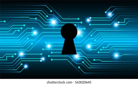 Safety concept, Closed Padlock on digital, cyber security, Blue abstract hi speed internet technology background illustration. key. vector