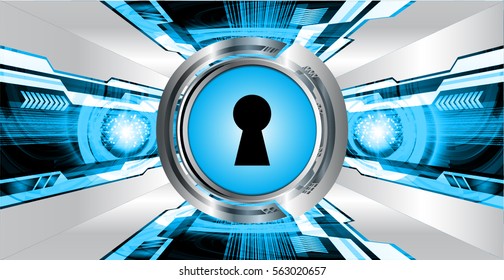 Safety concept, Closed Padlock on digital, cyber security, Blue abstract hi speed internet technology background illustration. key. vector