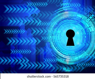 Safety concept, Closed Padlock on digital background, cyber security, Blue abstract hi speed internet technology background illustration. key vector