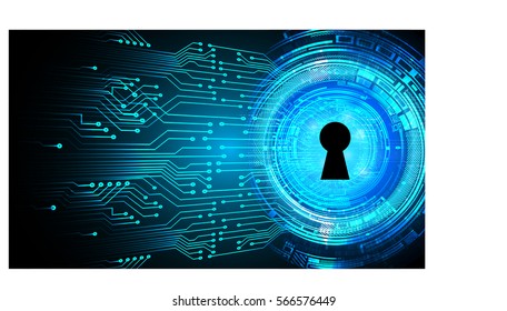 Safety concept, Closed Padlock on digital, cyber security, Blue abstract hi speed internet technology background illustration. key. vector
