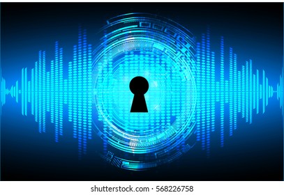 Safety concept, Closed Padlock on digital background, cyber security, Blue abstract hi speed internet technology background illustration. 