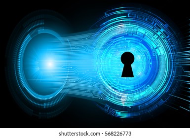 Safety concept, Closed Padlock on digital background, cyber security, Blue abstract hi speed internet technology background illustration. 