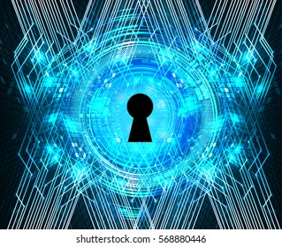 Safety concept, Closed Padlock on digital, cyber security, Blue abstract hi speed internet technology background illustration. key. vector