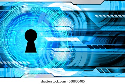 Safety concept, Closed Padlock on digital, cyber security, Blue abstract hi speed internet technology background illustration. key. vector