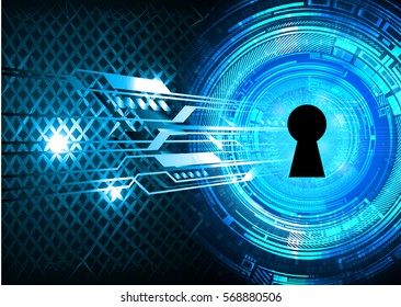 Safety concept, Closed Padlock on digital, cyber security, Blue abstract hi speed internet technology background illustration. key. vector