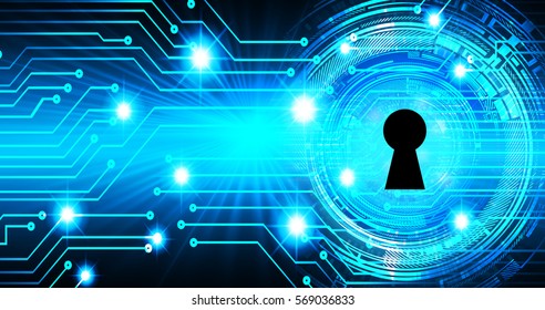 Safety concept, Closed Padlock on digital, cyber security, Blue abstract hi speed internet technology background illustration. key. vector