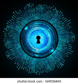 Safety concept, Closed Padlock on digital, cyber security, Blue abstract hi speed internet technology background illustration. key. vector