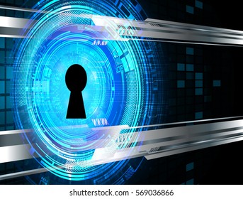 Safety concept, Closed Padlock on digital, cyber security, Blue abstract hi speed internet technology background illustration. key. vector