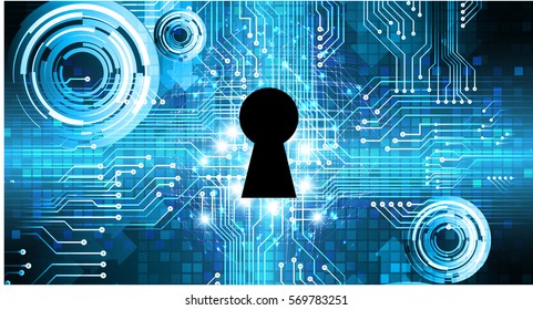 Safety concept, Closed Padlock on digital, cyber security, Blue abstract hi speed internet technology background illustration. key. vector