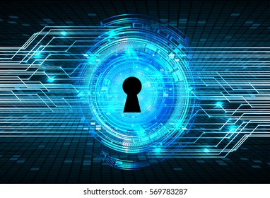 Safety concept, Closed Padlock on digital, cyber security, Blue abstract hi speed internet technology background illustration. key. vector